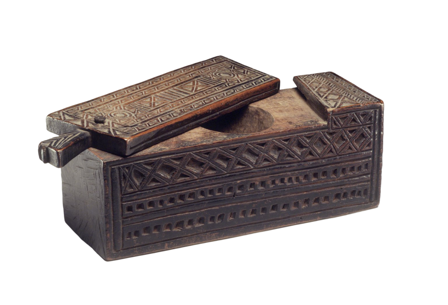 A wooden box with a lid on it.