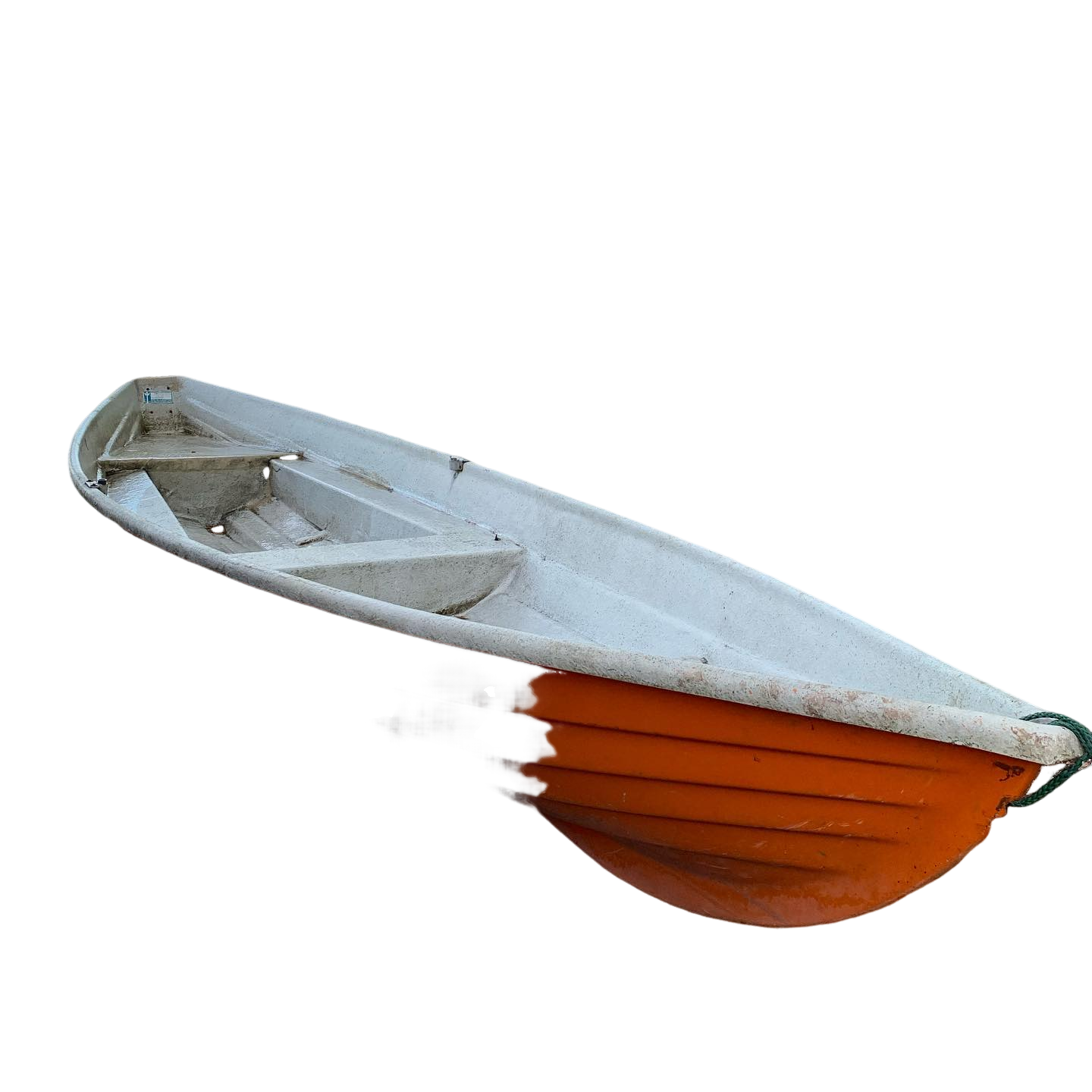 lami-2 An orange boat sits on the shore of a lake.
